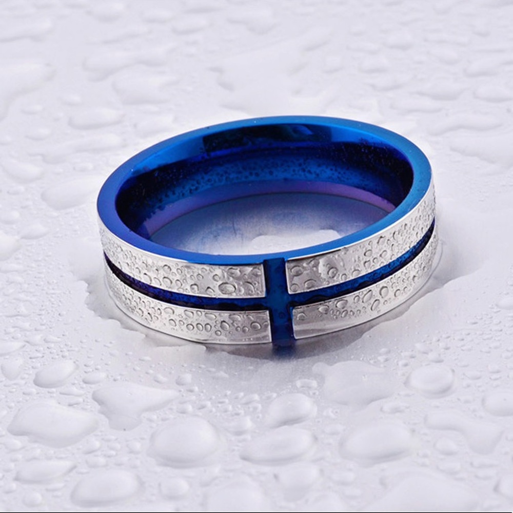 6mm Silver Titanium Steel Blue line Ring stainless - Picture 3 of 8